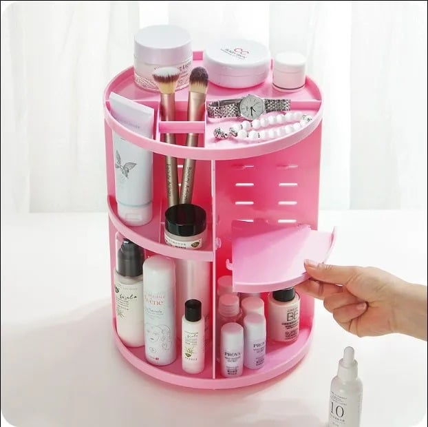 360 Rotating Cosmetic & Jewellery Organizer – Large Capacity, Adjustable Shelves, Space-Saving